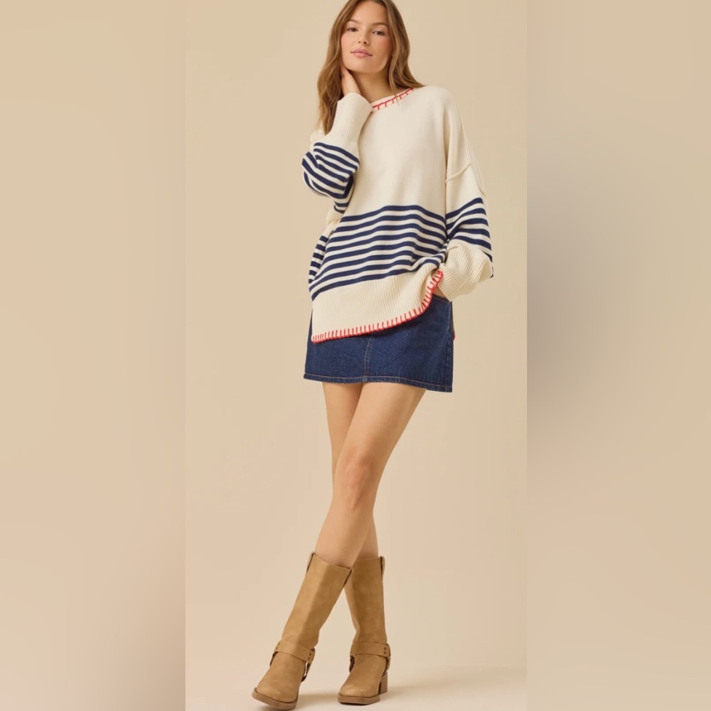 Altar’d State Briar Stripe Whipstitch Sweater
In: Ivory Navy